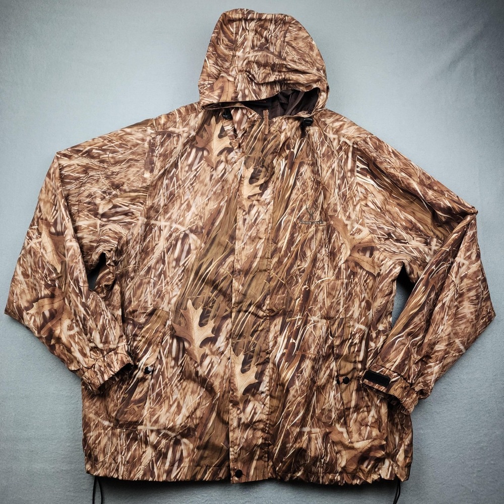 Huntworth Jacket Mens Large Brown Camo Hooded Rain Coat Marshland 81702-WF Hunt